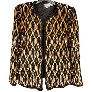 Vintage 80s  black and gold sequined top/jacket